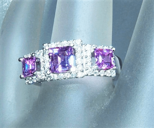 Pink Sapphire Diamond Halo Engagement Ring White Gold 14kt - Gems by Gigi