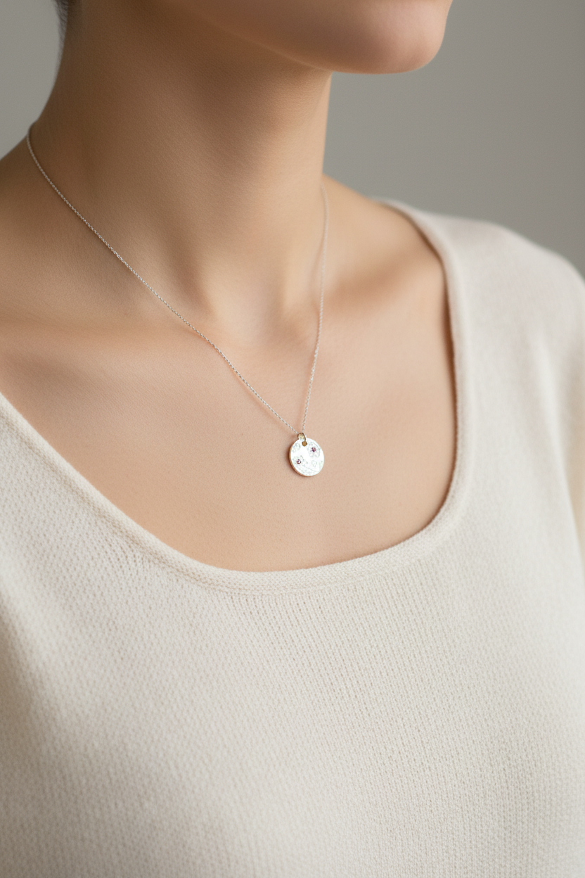 Pink Sapphire Flower Pendant Fine Silver with Sterling Silver Chain