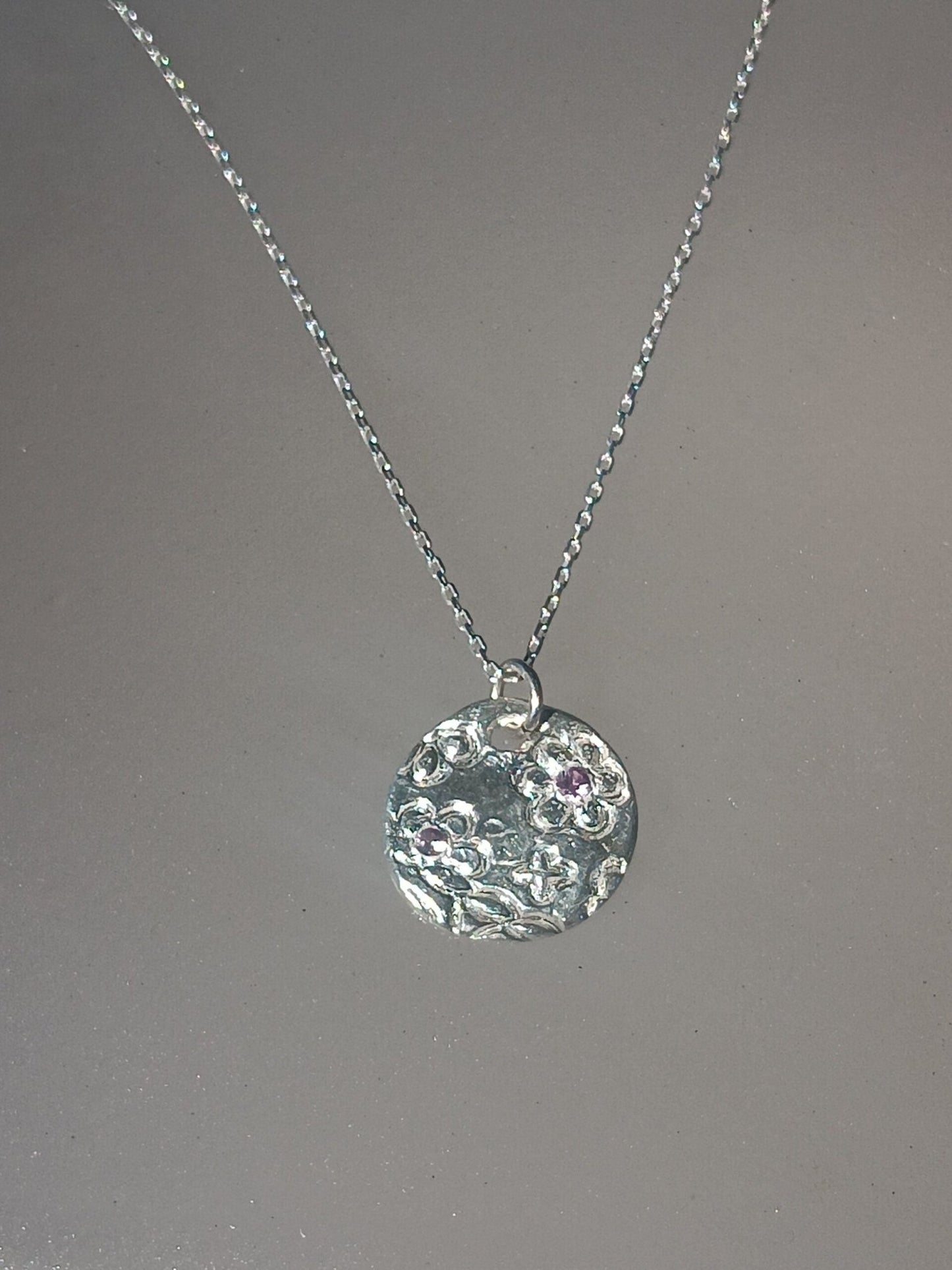 Pink Sapphire Flower Pendant Fine Silver with Sterling Silver Chain - Gems by Gigi