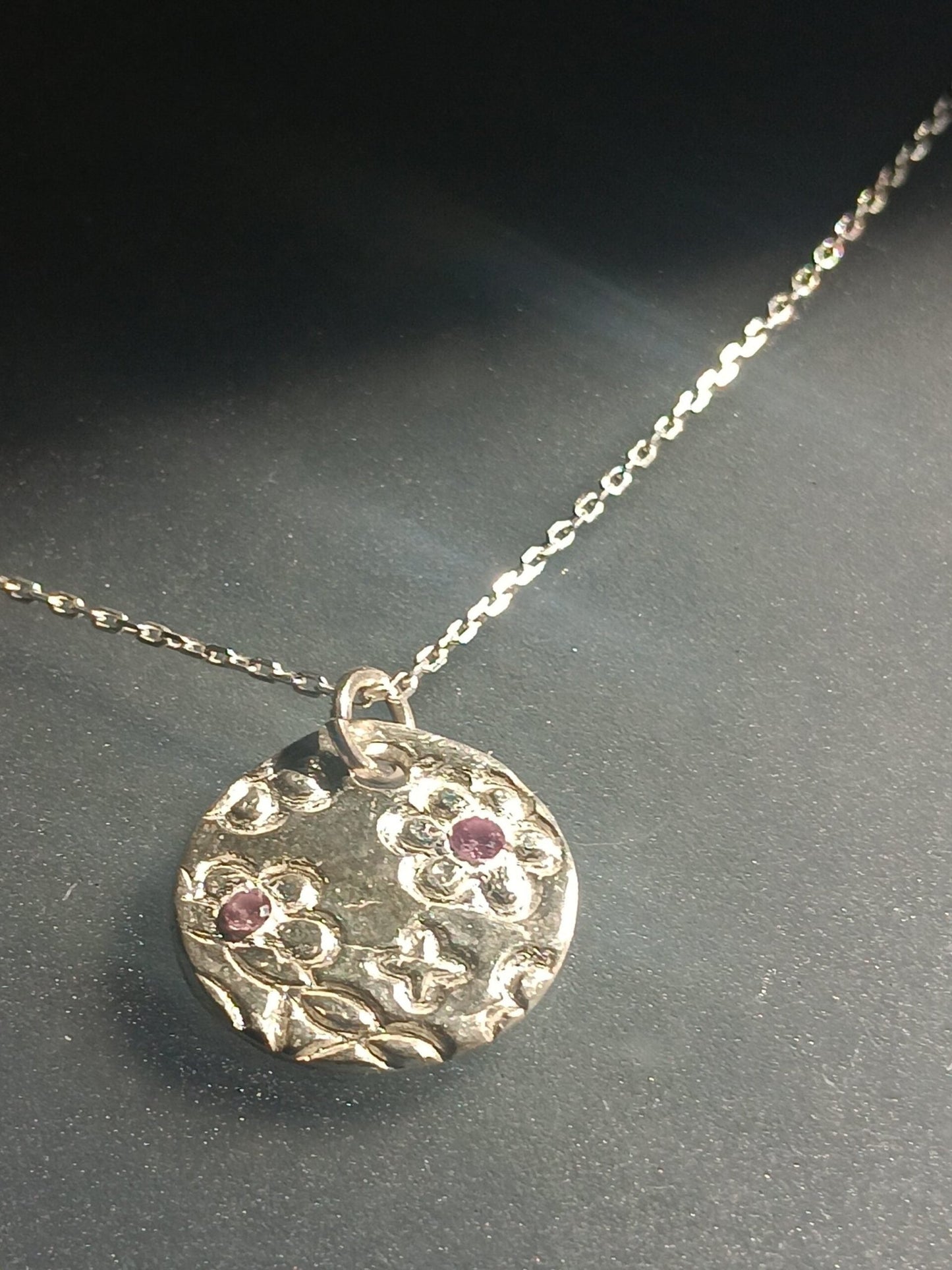 Pink Sapphire Flower Pendant Fine Silver with Sterling Silver Chain - Gems by Gigi