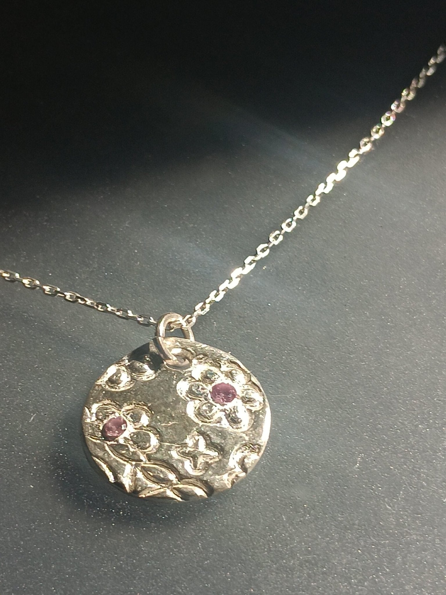 Pink Sapphire Flower Pendant Fine Silver with Sterling Silver Chain - Gems by Gigi