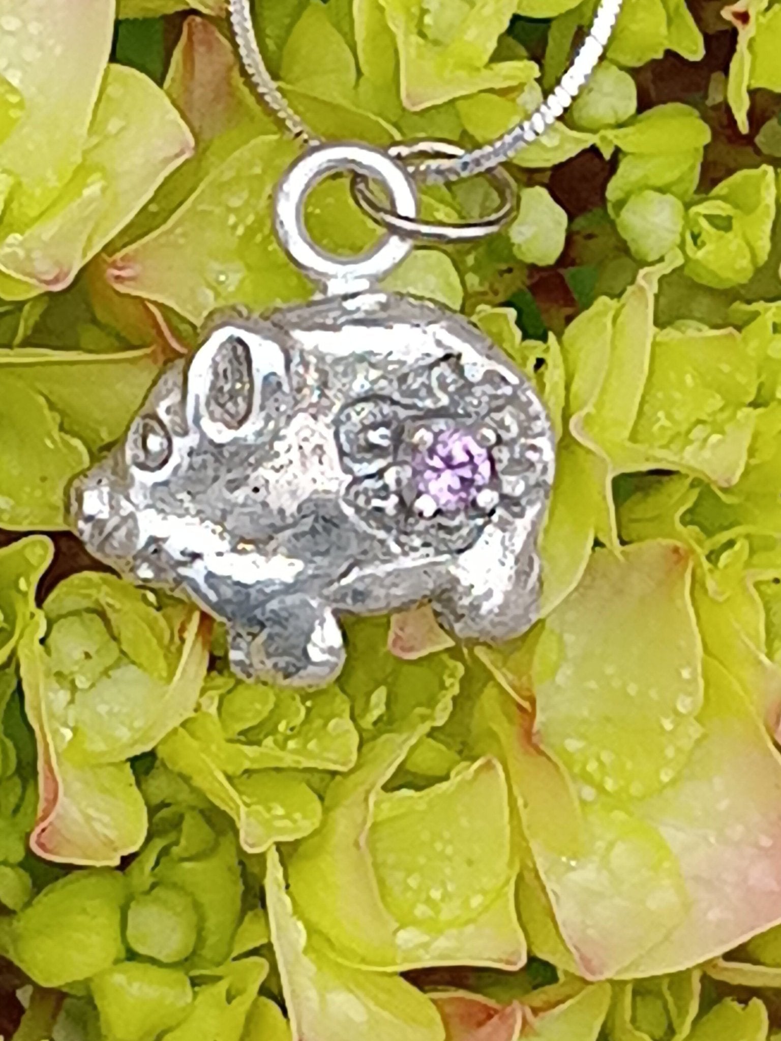 Pink Sapphire Pig Pendant Sterling Silver with Chain - Gems by Gigi