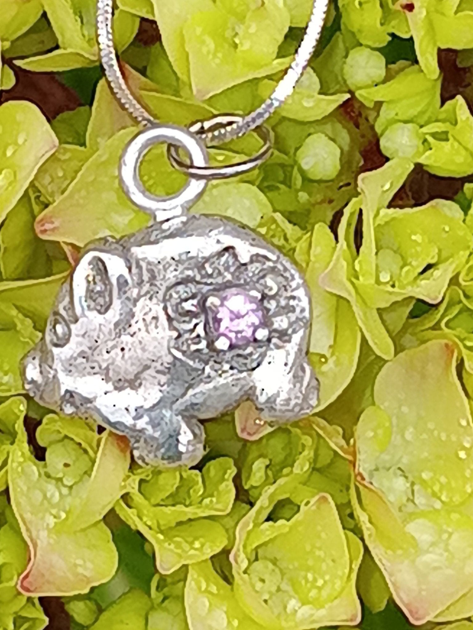 Pink Sapphire Pig Pendant Sterling Silver with Chain - Gems by Gigi