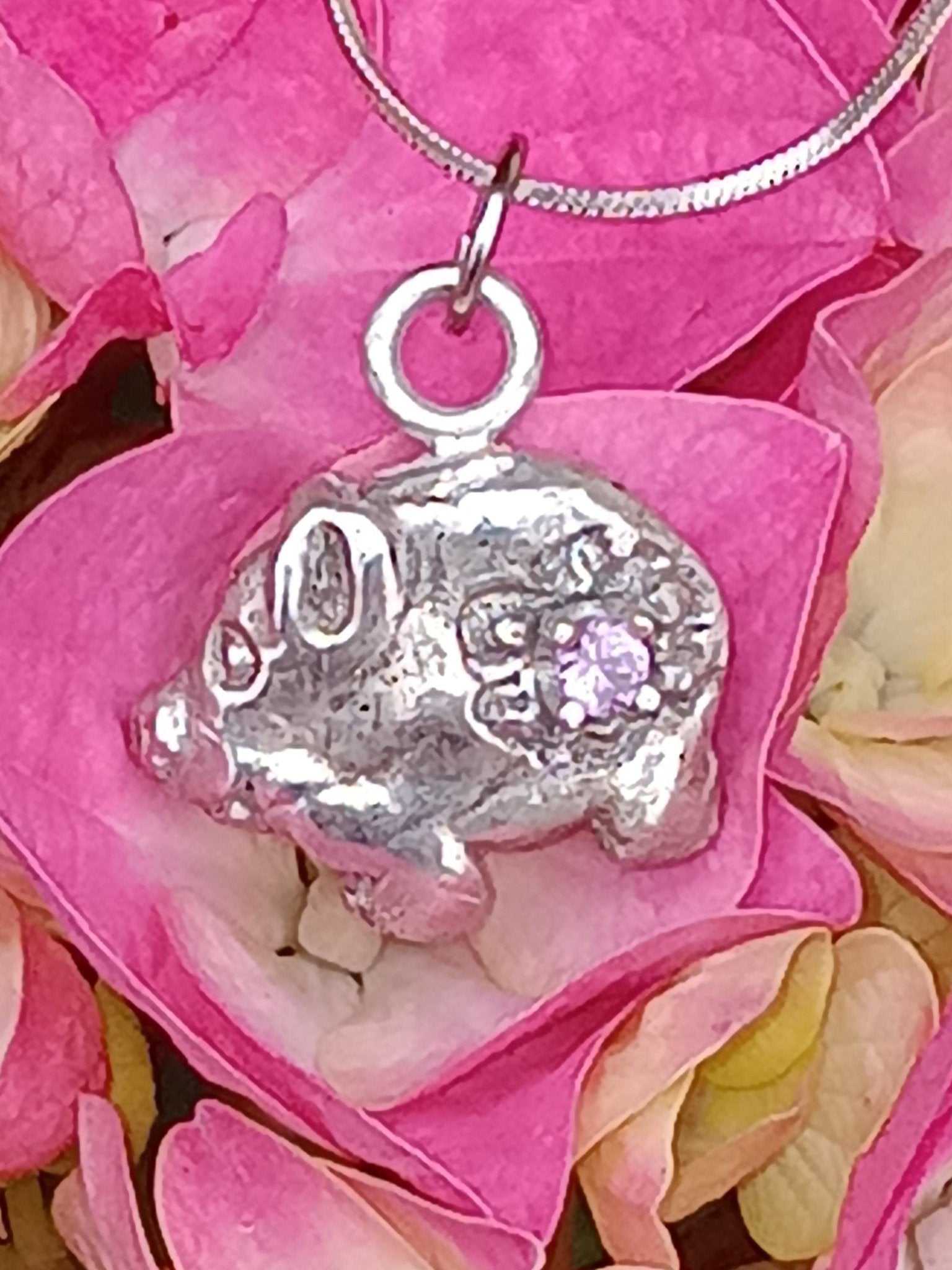 Pink Sapphire Pig Pendant Sterling Silver with Chain - Gems by Gigi
