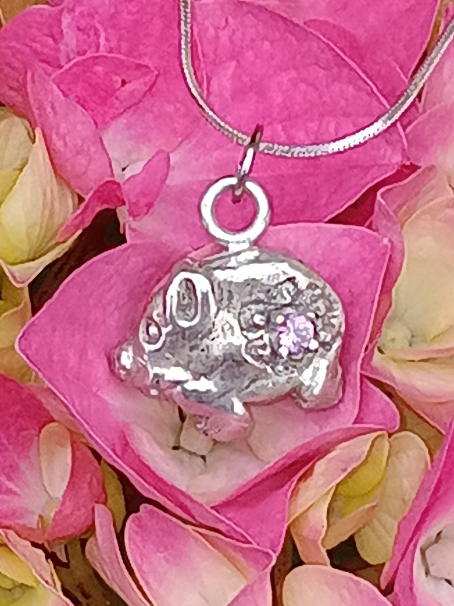 Pink Sapphire Pig Pendant Sterling Silver with Chain - Gems by Gigi