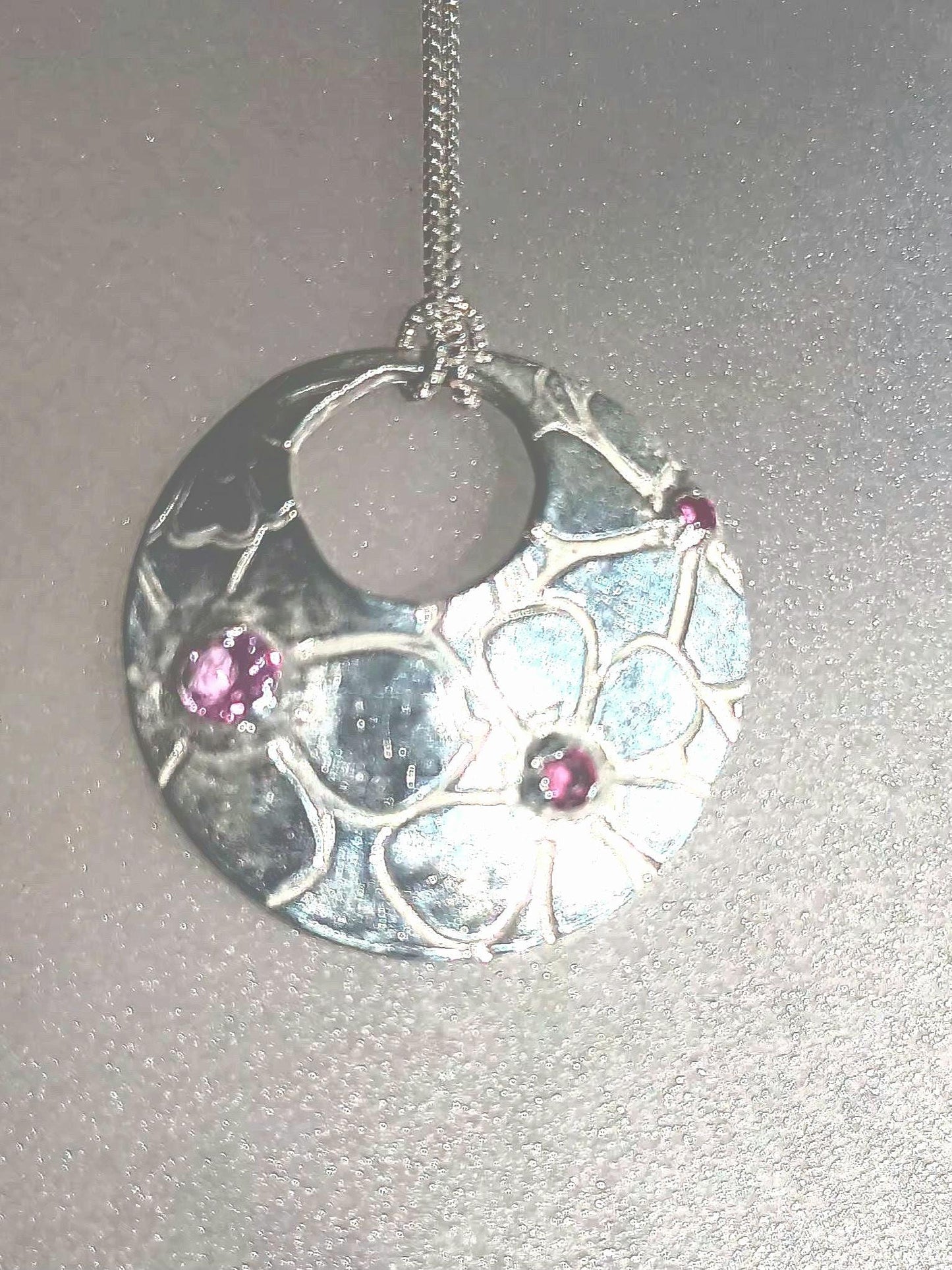 Pink Sapphire Ruby Flower Pendant Fine Silver with Sterling Silver Chain - Gems by Gigi