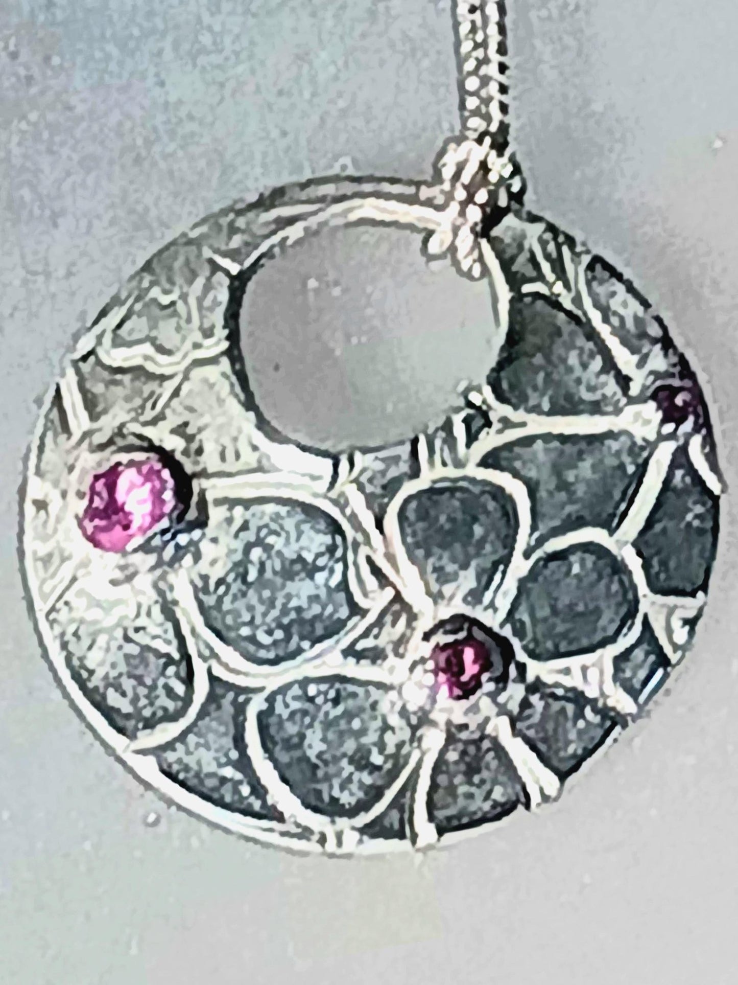 Pink Sapphire Ruby Flower Pendant Fine Silver with Sterling Silver Chain - Gems by Gigi