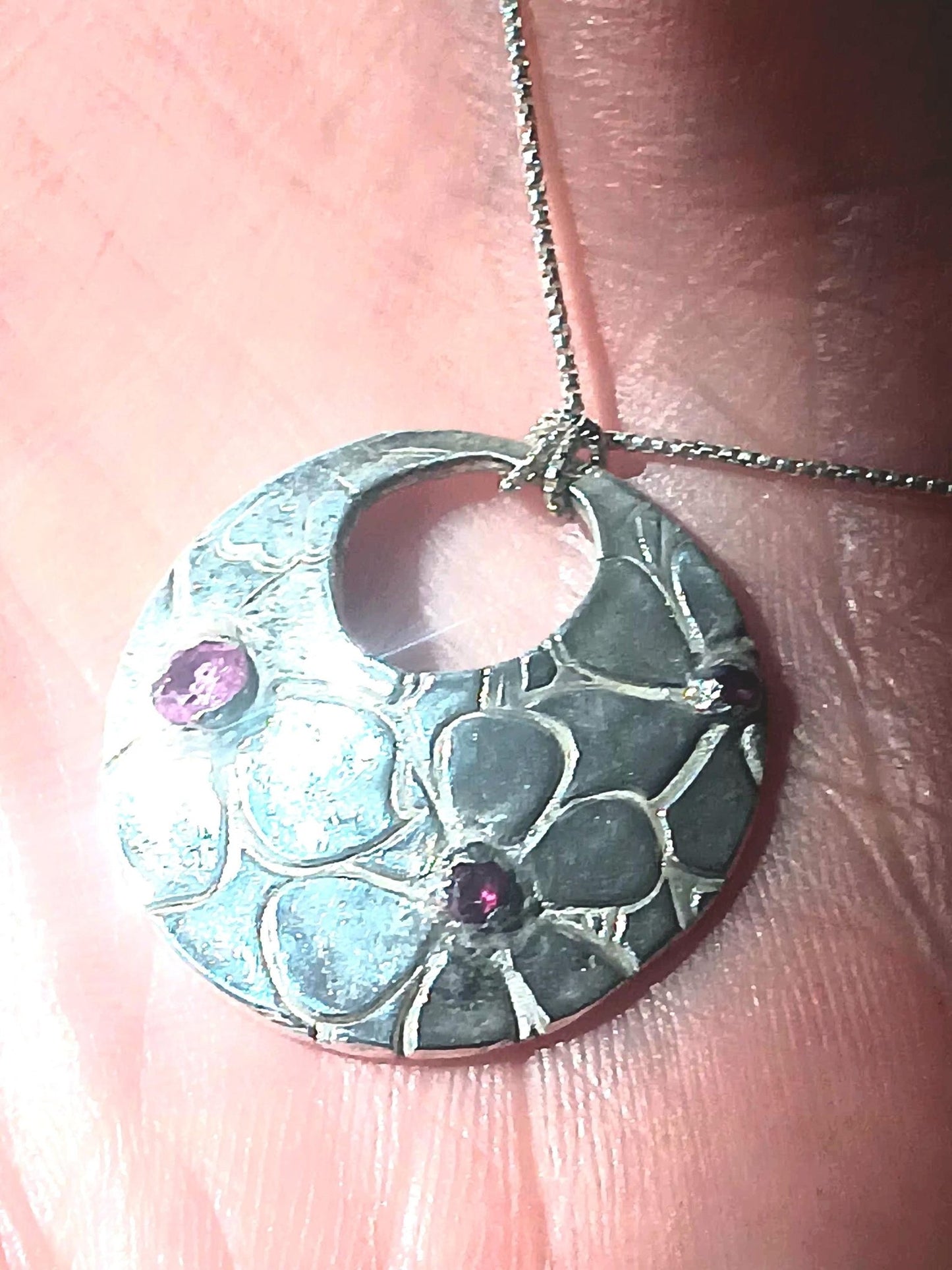 Pink Sapphire Ruby Flower Pendant Fine Silver with Sterling Silver Chain - Gems by Gigi