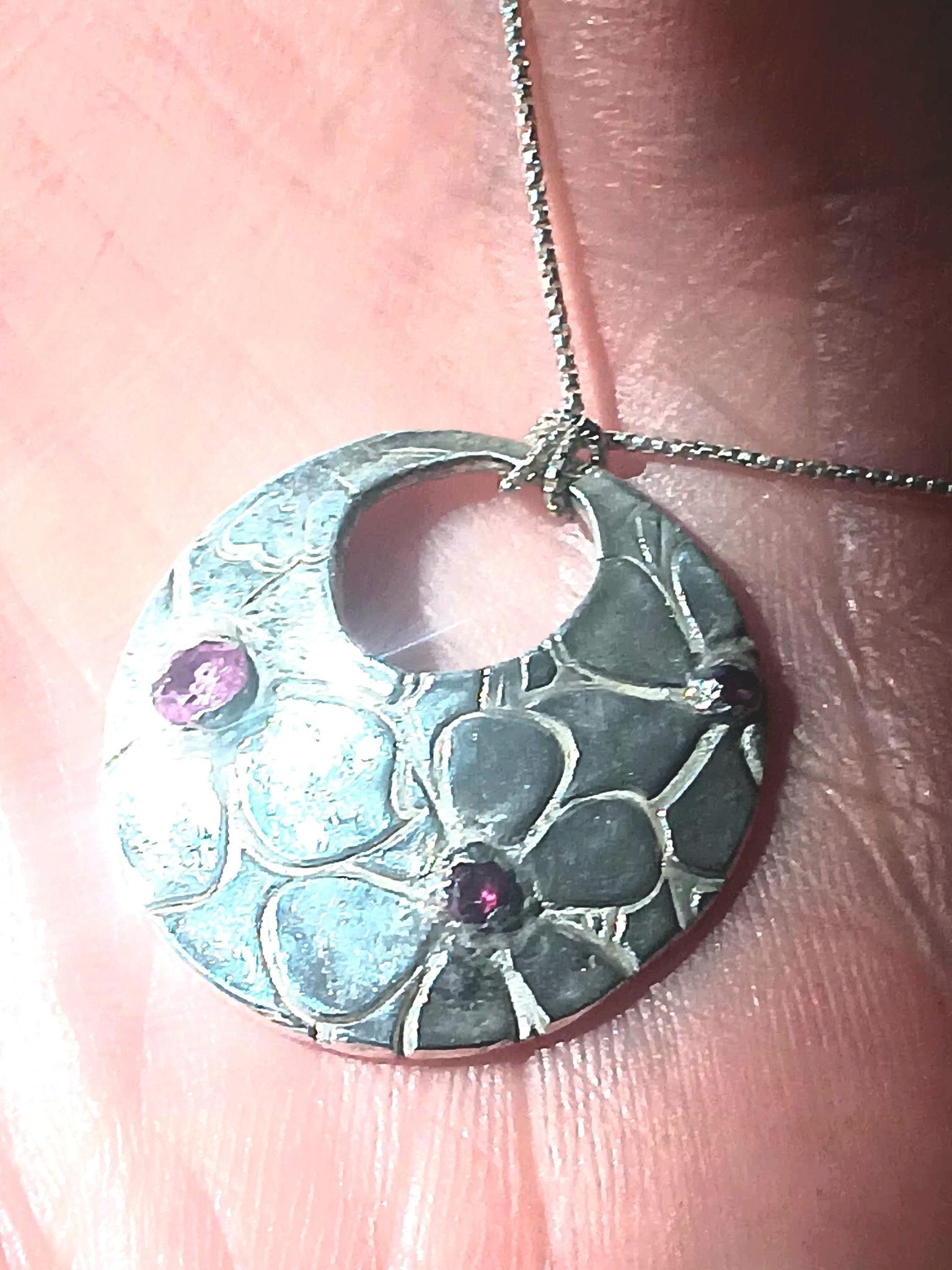Pink Sapphire Ruby Flower Pendant Fine Silver with Sterling Silver Chain - Gems by Gigi