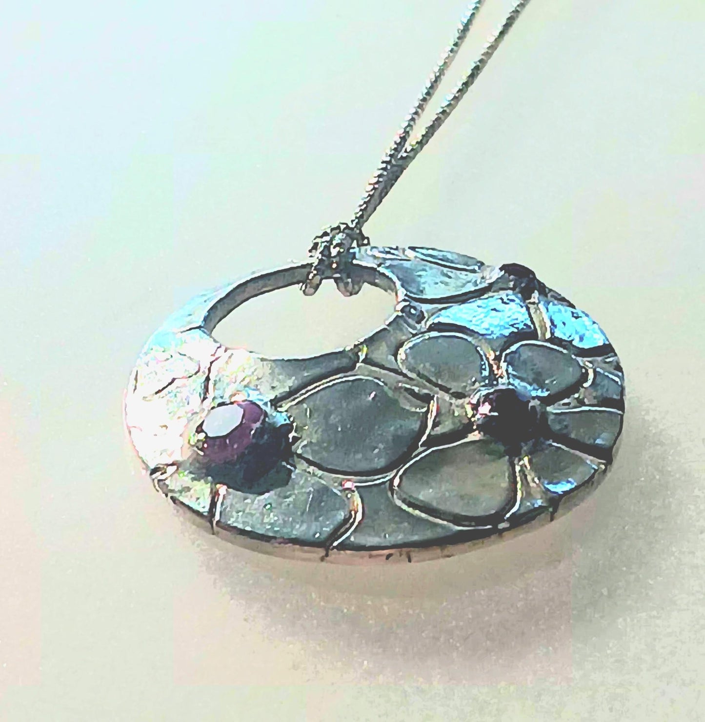 Pink Sapphire Ruby Flower Pendant Fine Silver with Sterling Silver Chain - Gems by Gigi