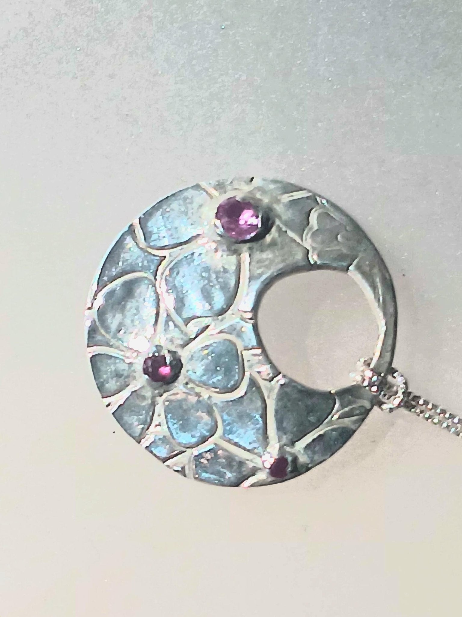 Pink Sapphire Ruby Flower Pendant Fine Silver with Sterling Silver Chain - Gems by Gigi