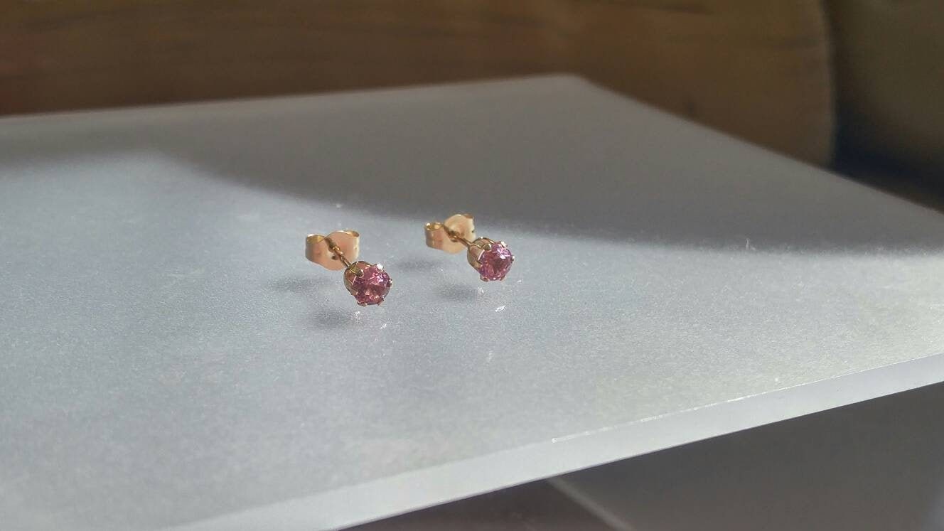Pink Sapphire Stud Earrings Yellow Gold 14kt - Gems by Gigi