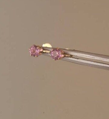 Pink Sapphire Stud Earrings Yellow Gold 14kt - Gems by Gigi