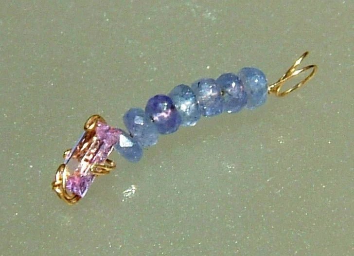 Pink Sapphire & Tanzanite Bead Wire Wrapped Pendant in 14kt Yellow Gold - Gems by Gigi
