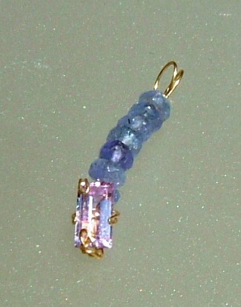 Pink Sapphire & Tanzanite Bead Wire Wrapped Pendant in 14kt Yellow Gold - Gems by Gigi