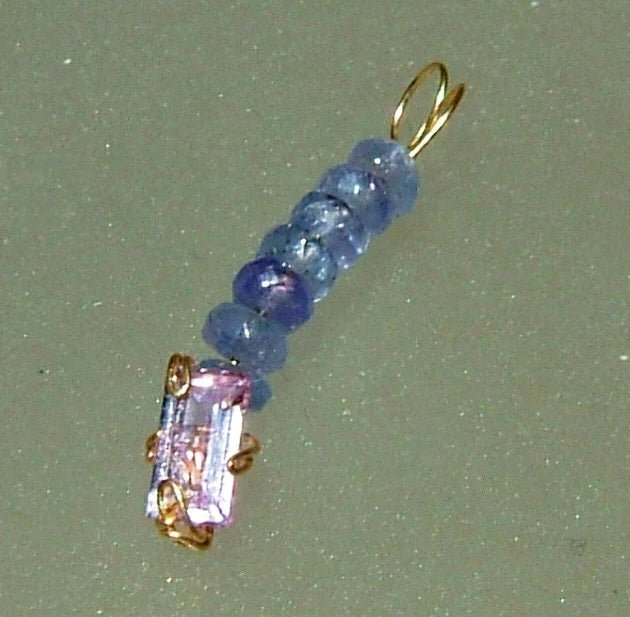 Pink Sapphire & Tanzanite Bead Wire Wrapped Pendant in 14kt Yellow Gold - Gems by Gigi