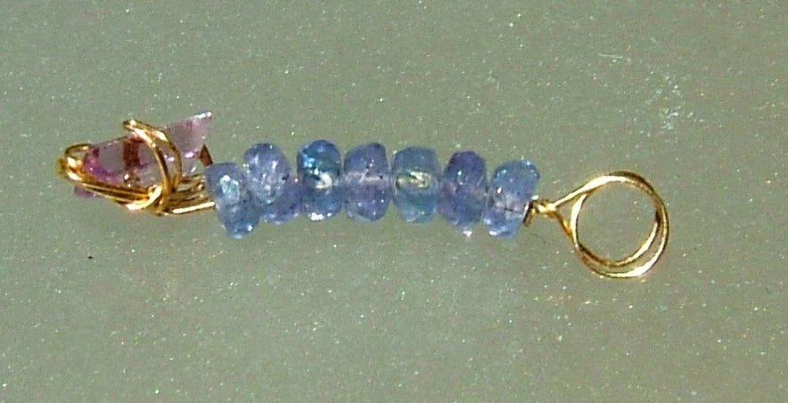 Pink Sapphire & Tanzanite Bead Wire Wrapped Pendant in 14kt Yellow Gold - Gems by Gigi