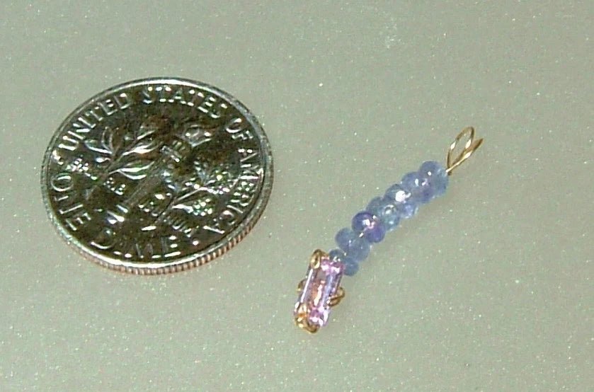 Pink Sapphire & Tanzanite Bead Wire Wrapped Pendant in 14kt Yellow Gold - Gems by Gigi