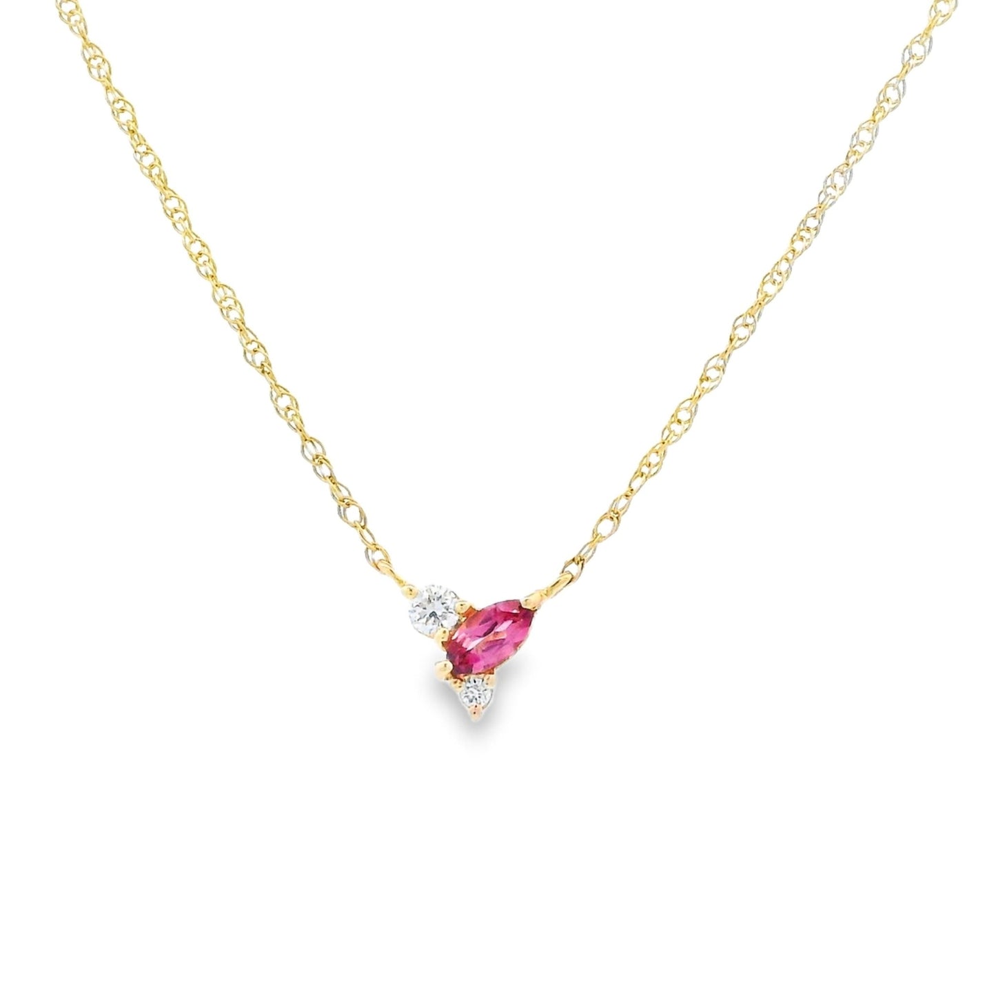 Pink Tourmaline Lab Grown Diamond Necklace Yellow Gold 10kt - Gems by Gigi