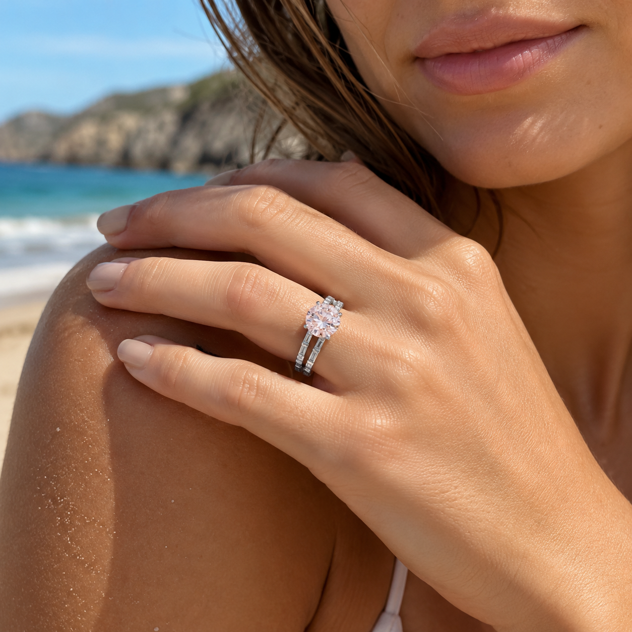 Round Pink Lab Grown Diamond Bridal Set 14kt White Gold 2.75cttw
