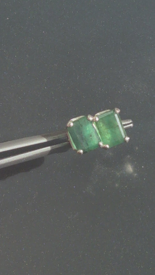 Emerald Cut Natural Emerald Stud Earrings Sterling Silver 1.67cttw