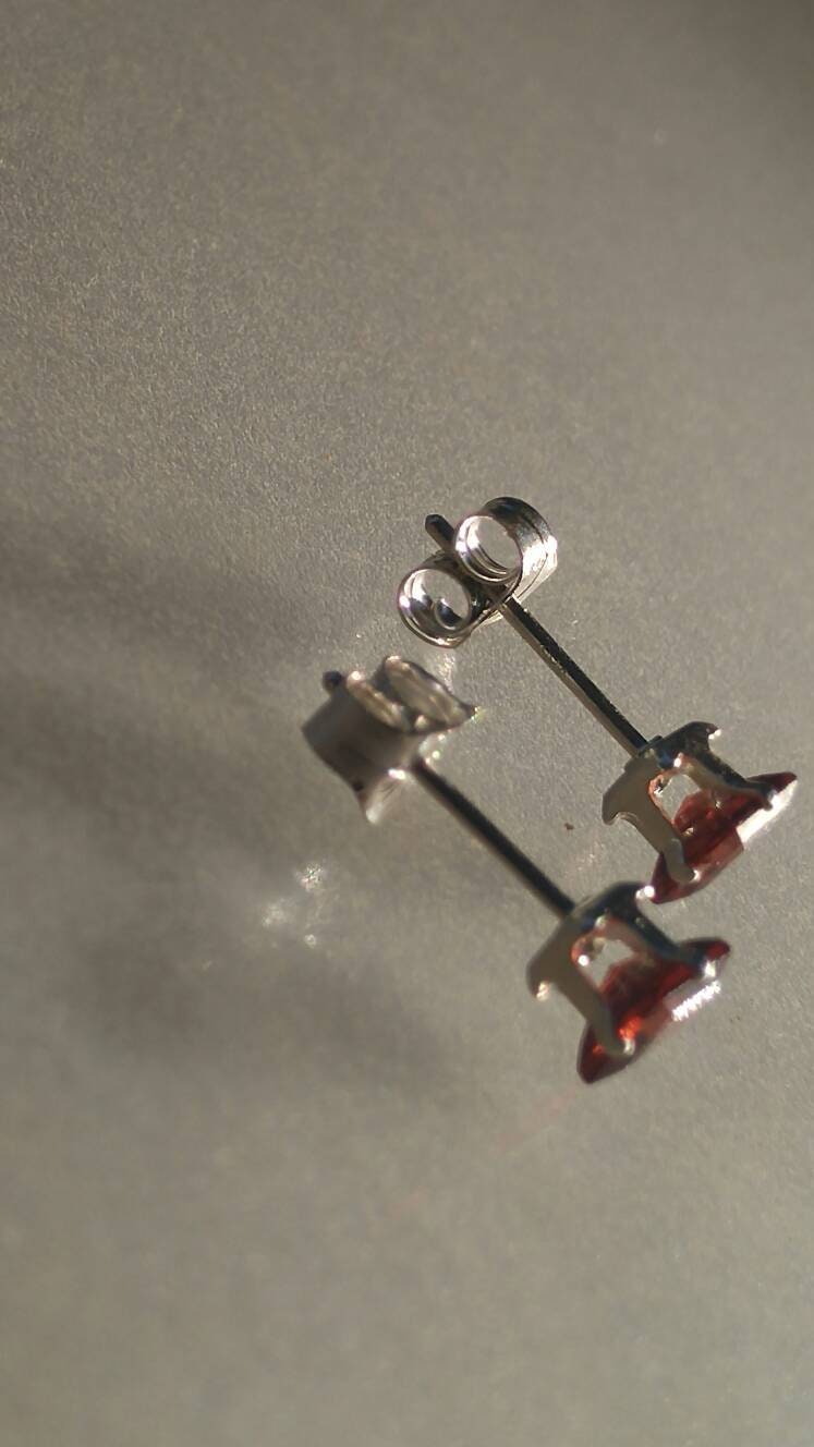Princess Cut Garnet Stud Earrings Sterling Silver 4mm - Gems by Gigi