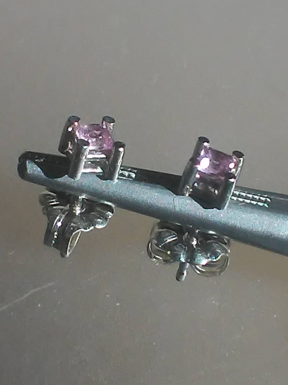 Princess Cut Pink Sapphire Stud Earrings White Gold 14kt - Gems by Gigi