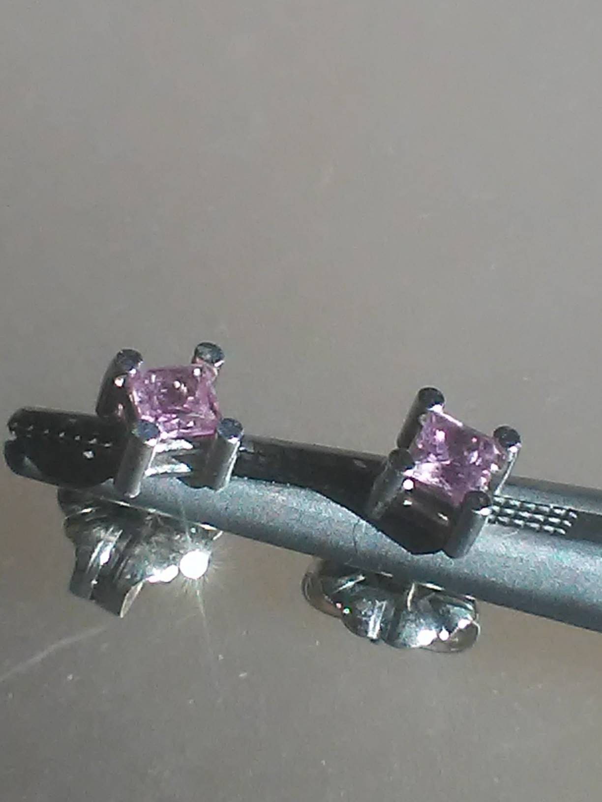 Princess Cut Pink Sapphire Stud Earrings White Gold 14kt - Gems by Gigi