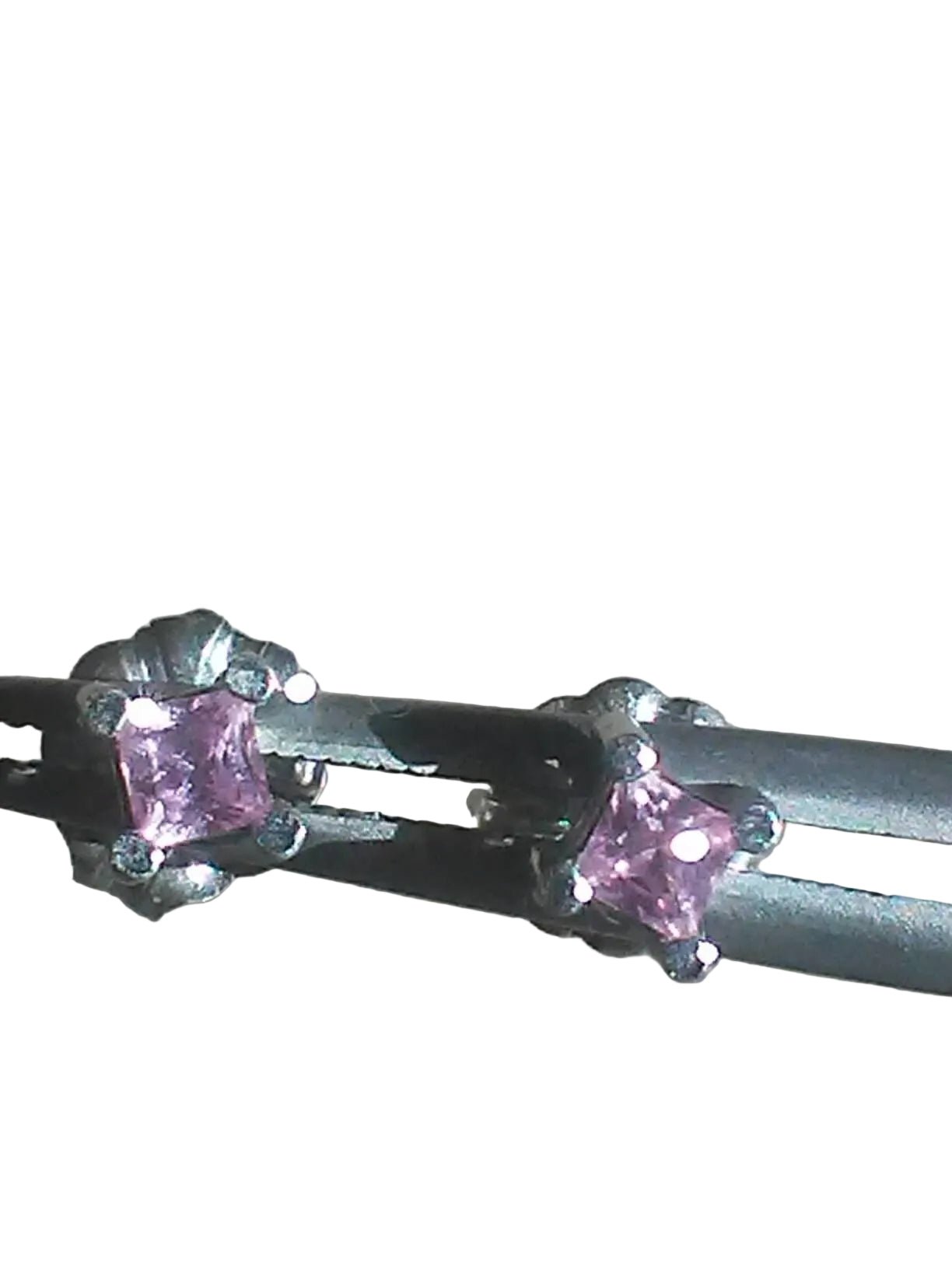 Princess Cut Pink Sapphire Stud Earrings White Gold 14kt - Gems by Gigi