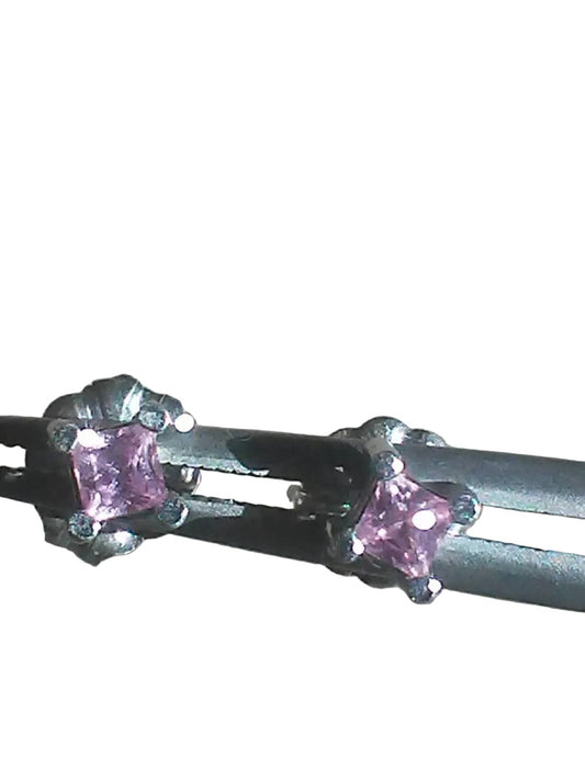 Princess Cut Pink Sapphire Stud Earrings White Gold 14kt - Gems by Gigi
