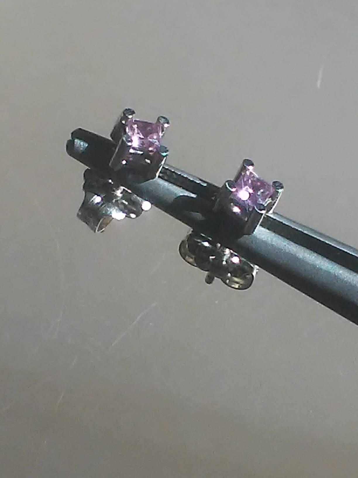 Princess Cut Pink Sapphire Stud Earrings White Gold 14kt - Gems by Gigi