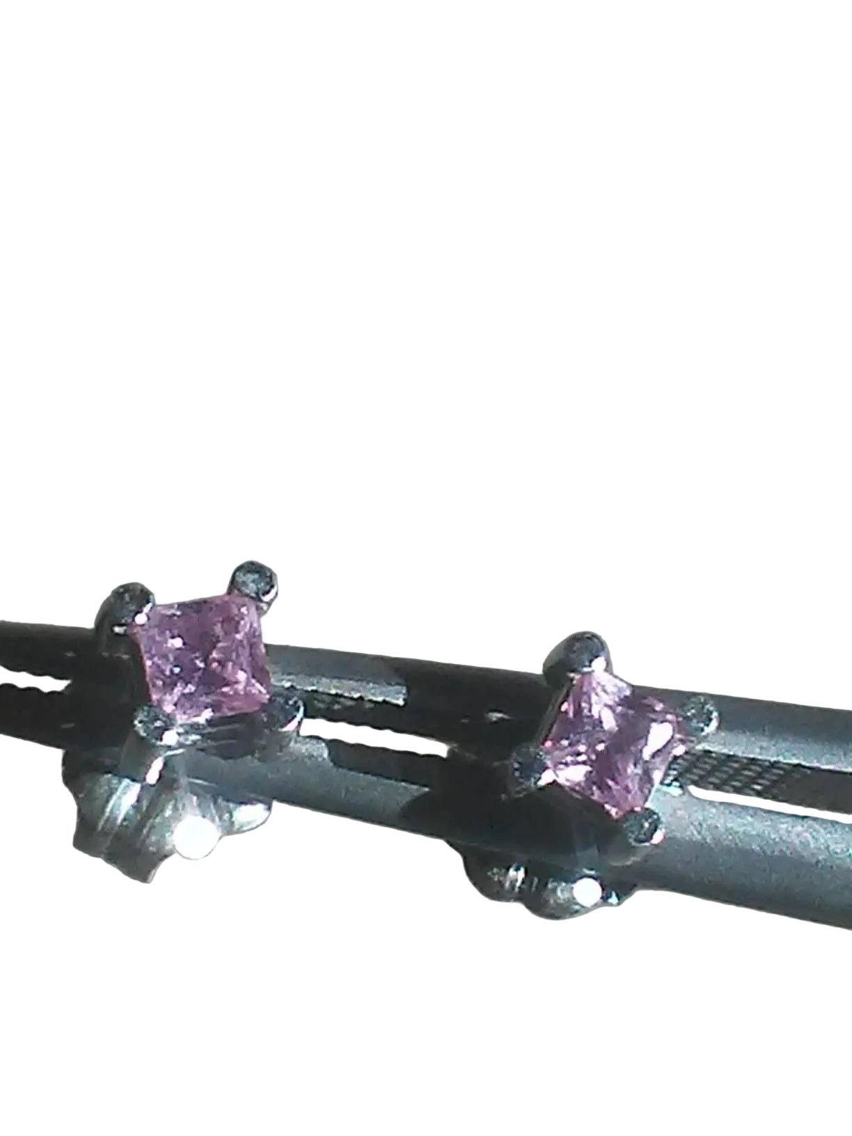 Princess Cut Pink Sapphire Stud Earrings White Gold 14kt - Gems by Gigi