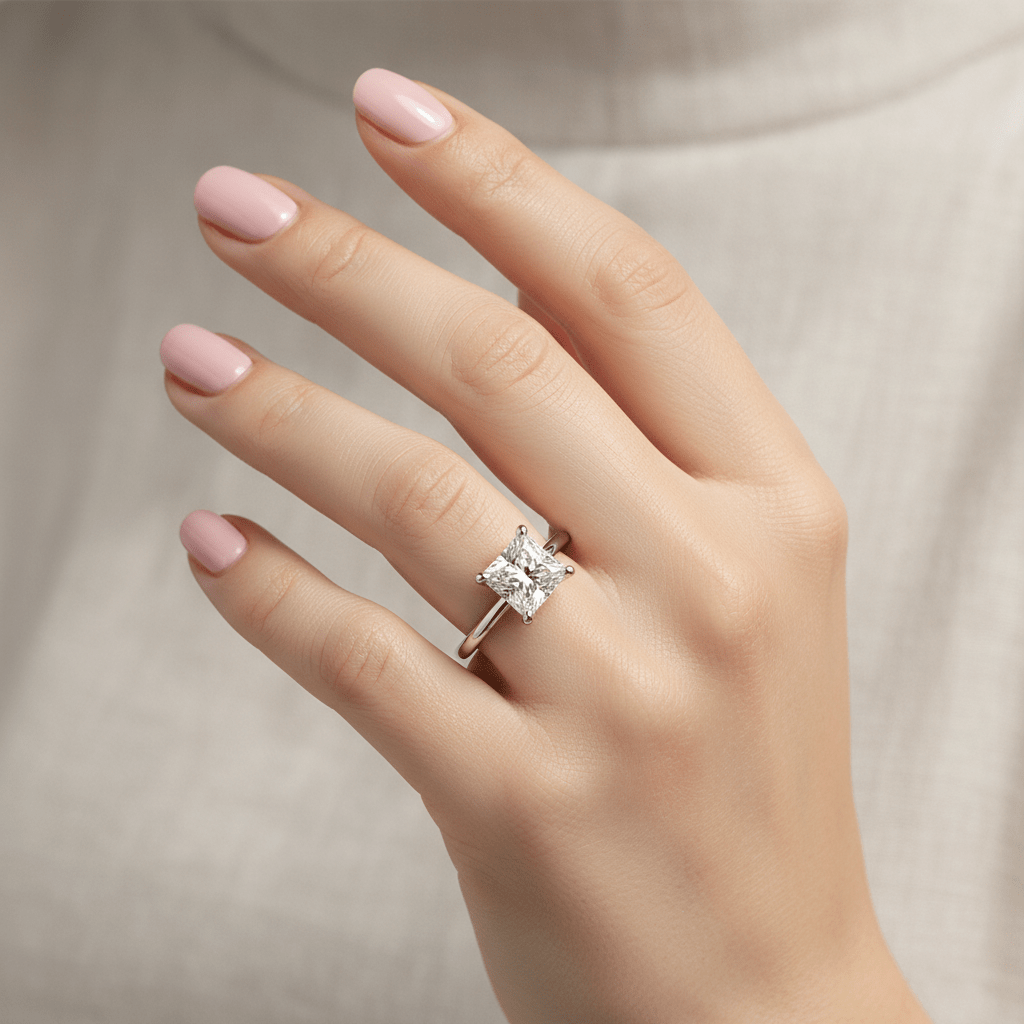 Princess Lab Grown Diamond Hidden Halo Engagement Ring White Gold 14kt - Gems by Gigi