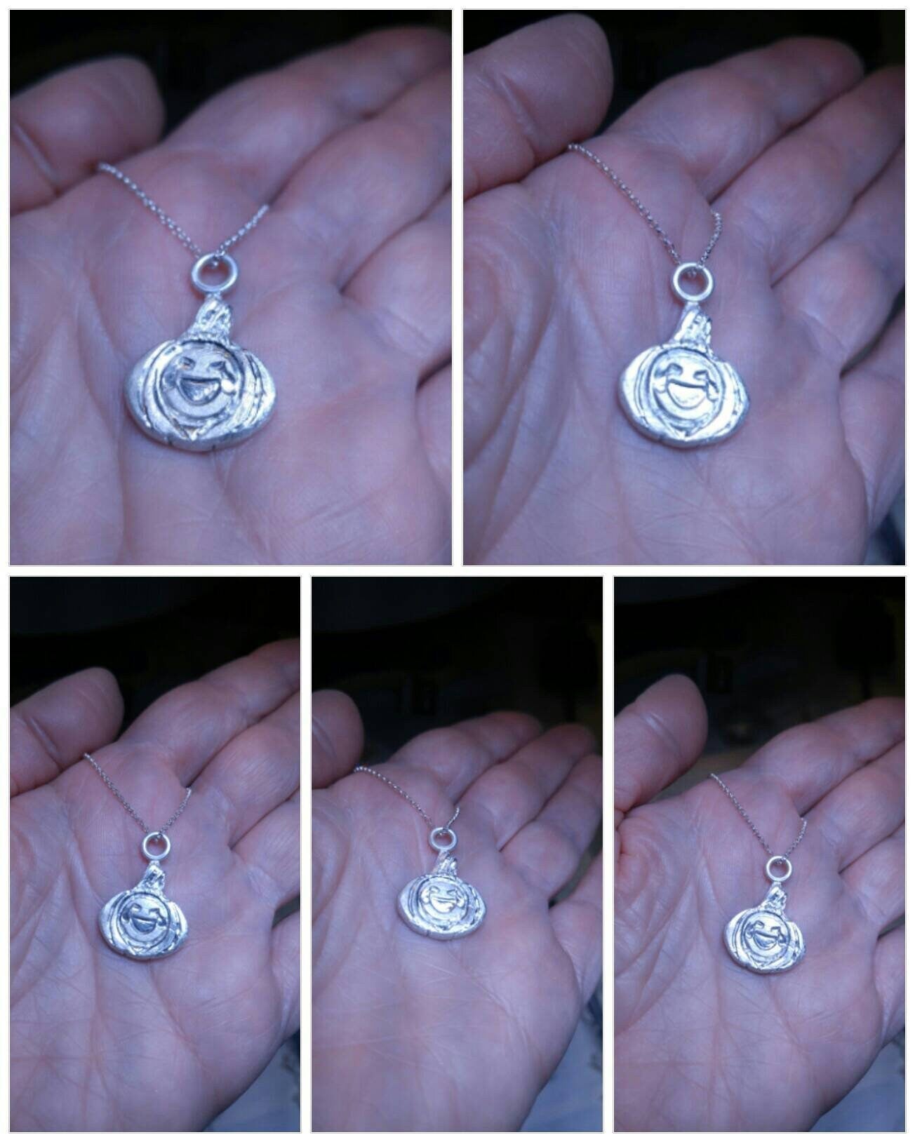 Pumpkin Halloween Charm Laughing Jack-o'-lantern Pendant Fine Silver - Gems by Gigi