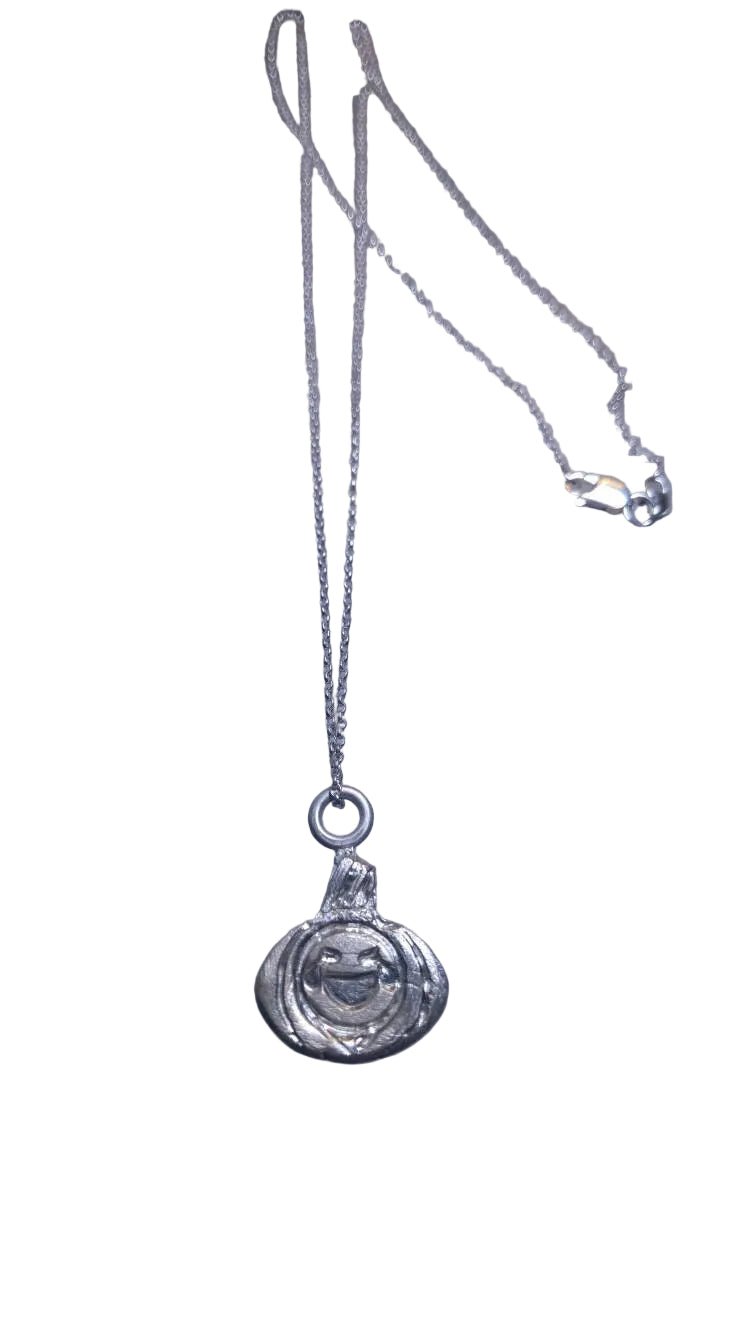 Pumpkin Halloween Charm Laughing Jack-o'-lantern Pendant Fine Silver - Gems by Gigi