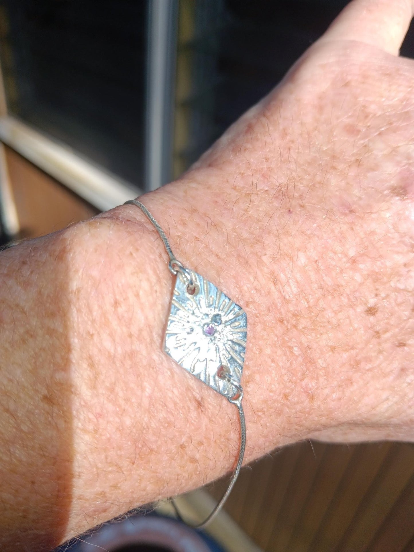Purple Sapphire Diamond Shape Fine Silver Bolo Bracelet - Gems by Gigi