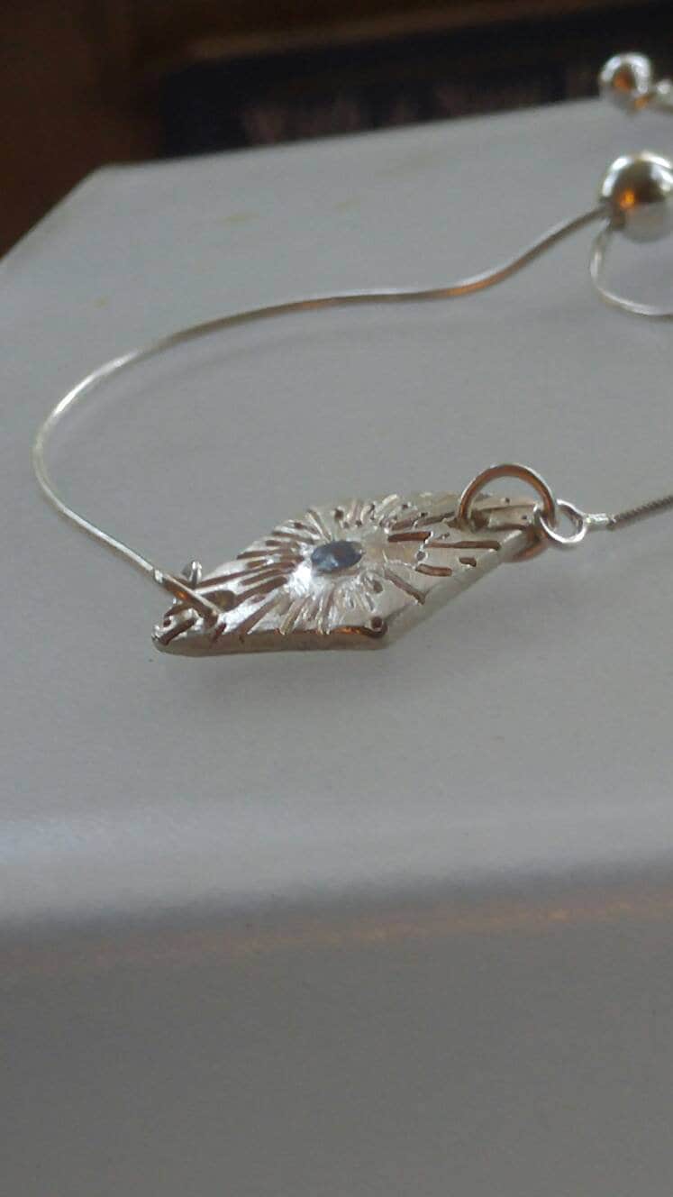 Purple Sapphire Diamond Shape Fine Silver Bolo Bracelet - Gems by Gigi