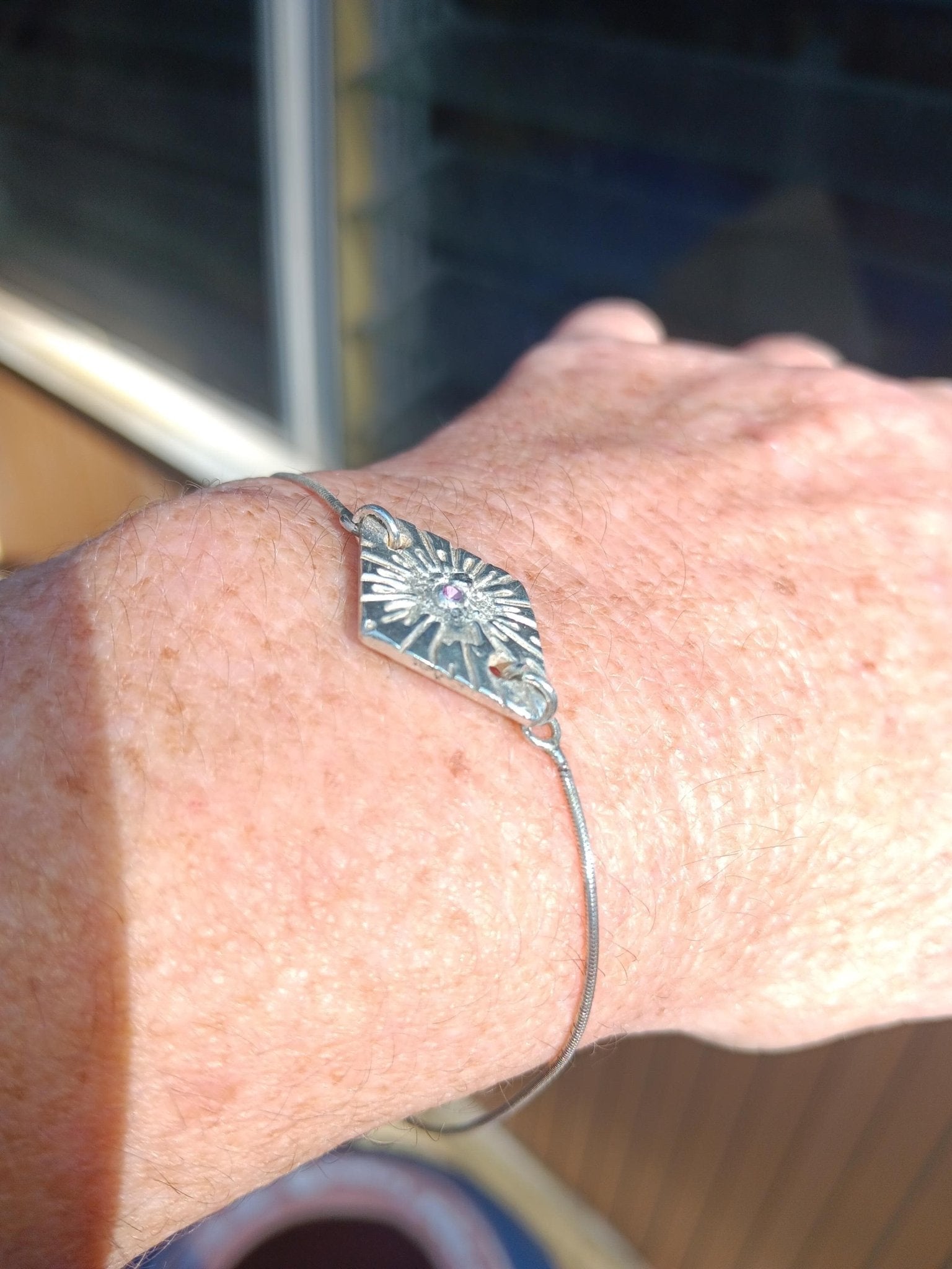 Purple Sapphire Diamond Shape Fine Silver Bolo Bracelet - Gems by Gigi