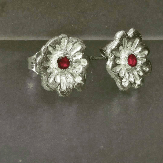 Ruby Flower Stud Earrings