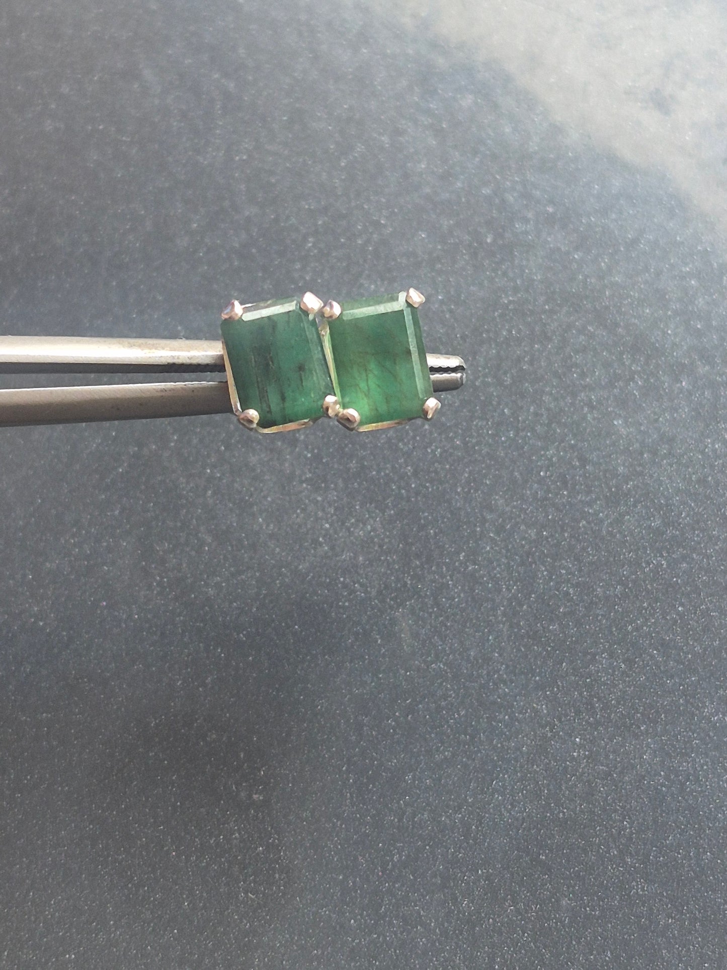 Emerald Cut Natural Emerald Stud Earrings Sterling Silver 1.67cttw