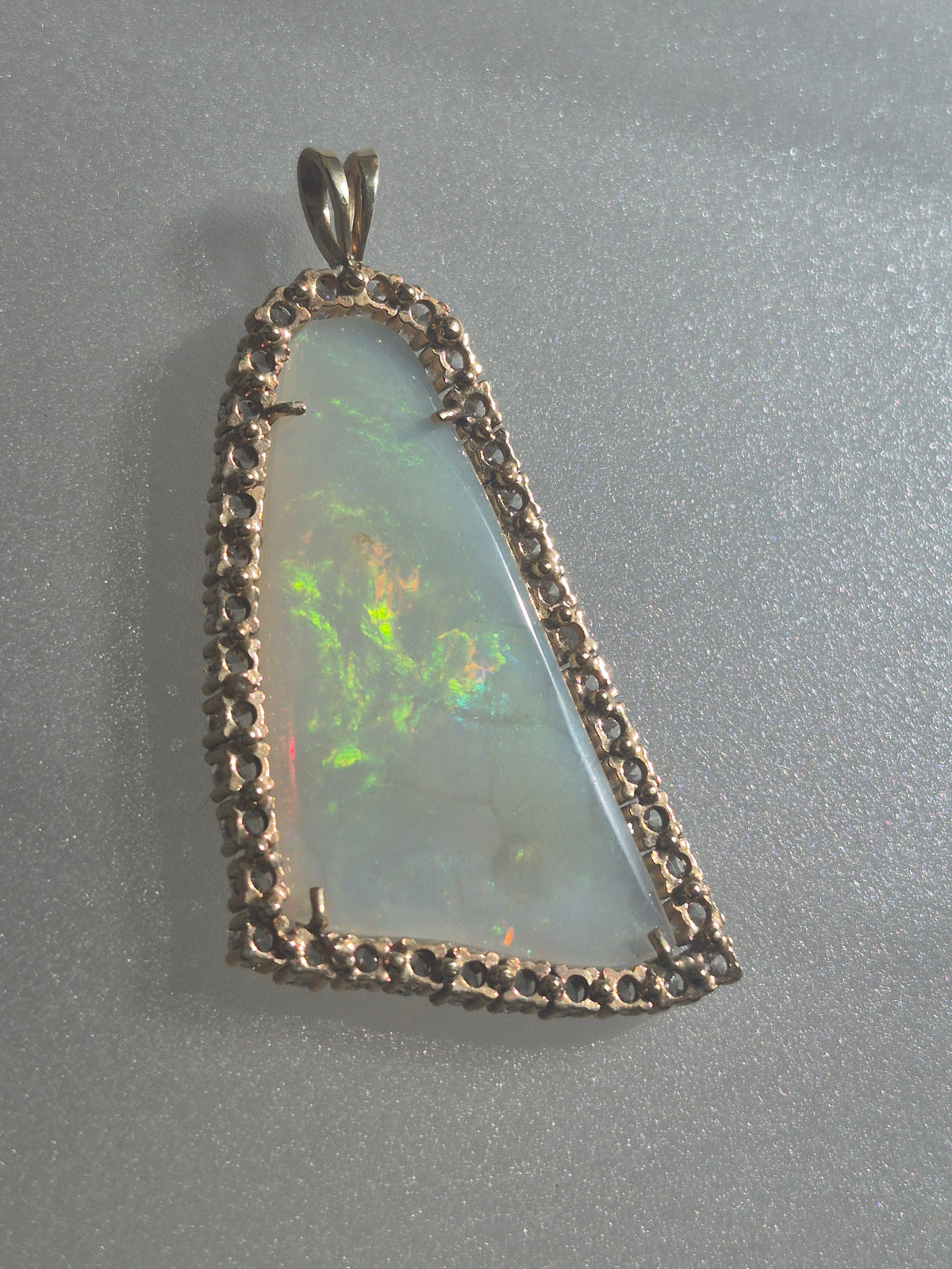 Australian Opal Diamond Halo Pendant Bell Shaped Yellow Gold 14kt