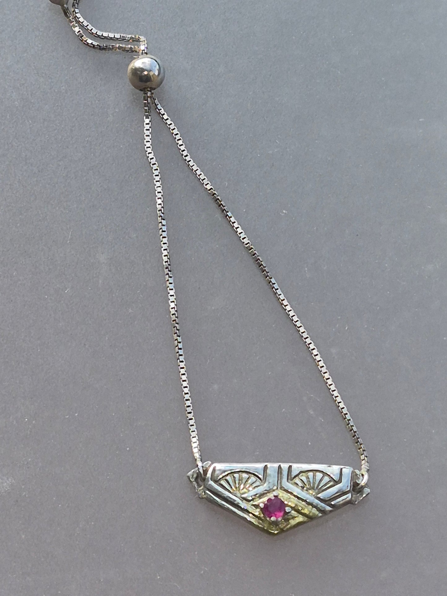 Ruby Fan Bolo Bracelet Fine Silver 22kt Yellow Gold