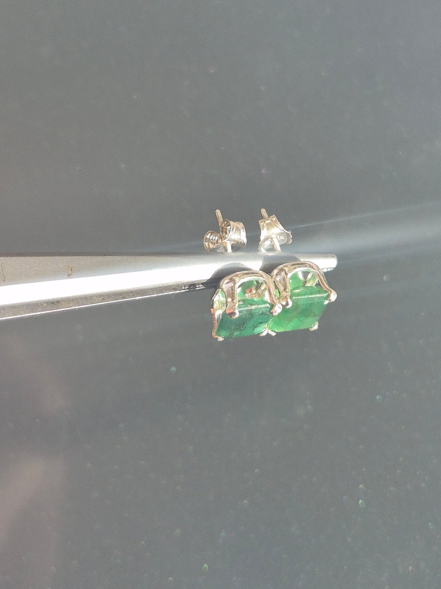 Emerald Cut Natural Emerald Stud Earrings Sterling Silver 1.67cttw