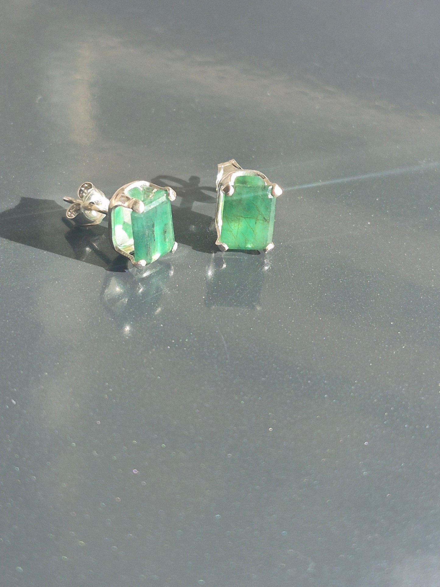 Emerald Cut Natural Emerald Stud Earrings Sterling Silver 1.67cttw