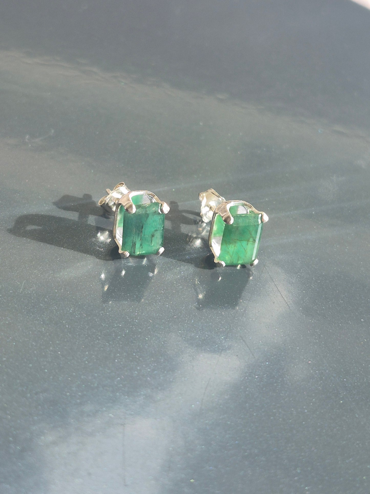 Emerald Cut Natural Emerald Stud Earrings Sterling Silver 1.67cttw