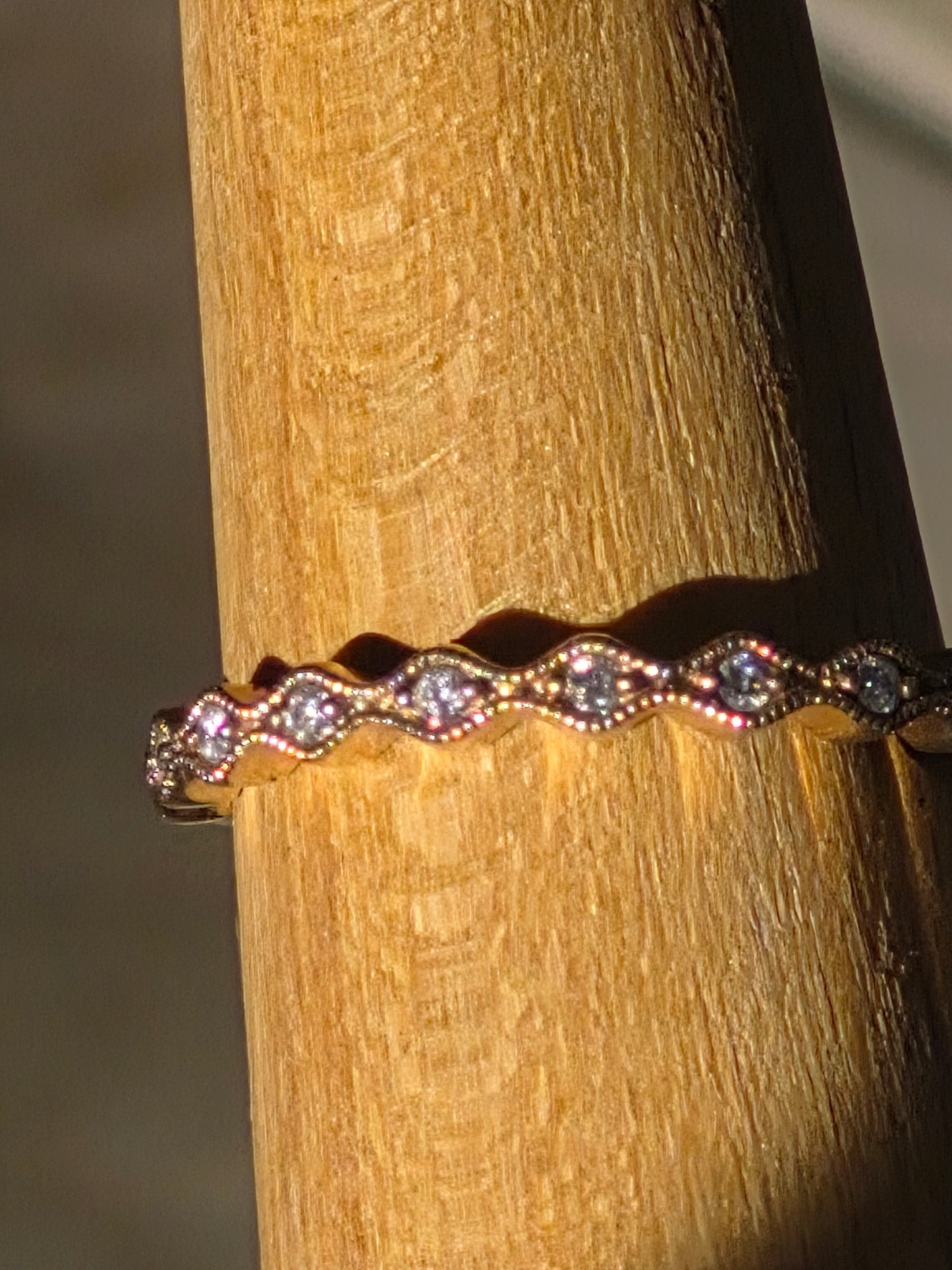 0.08ct Natural Diamond Wavy Wedding Band – Solid 10K Yellow Gold Stacking Ring