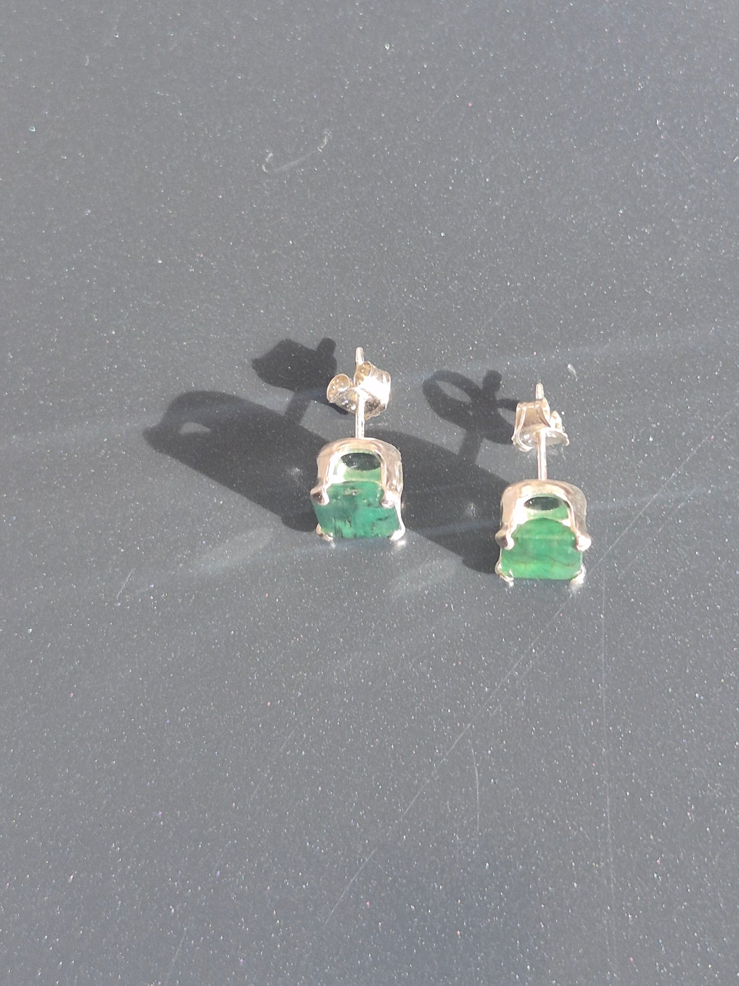 Emerald Cut Natural Emerald Stud Earrings Sterling Silver 1.67cttw