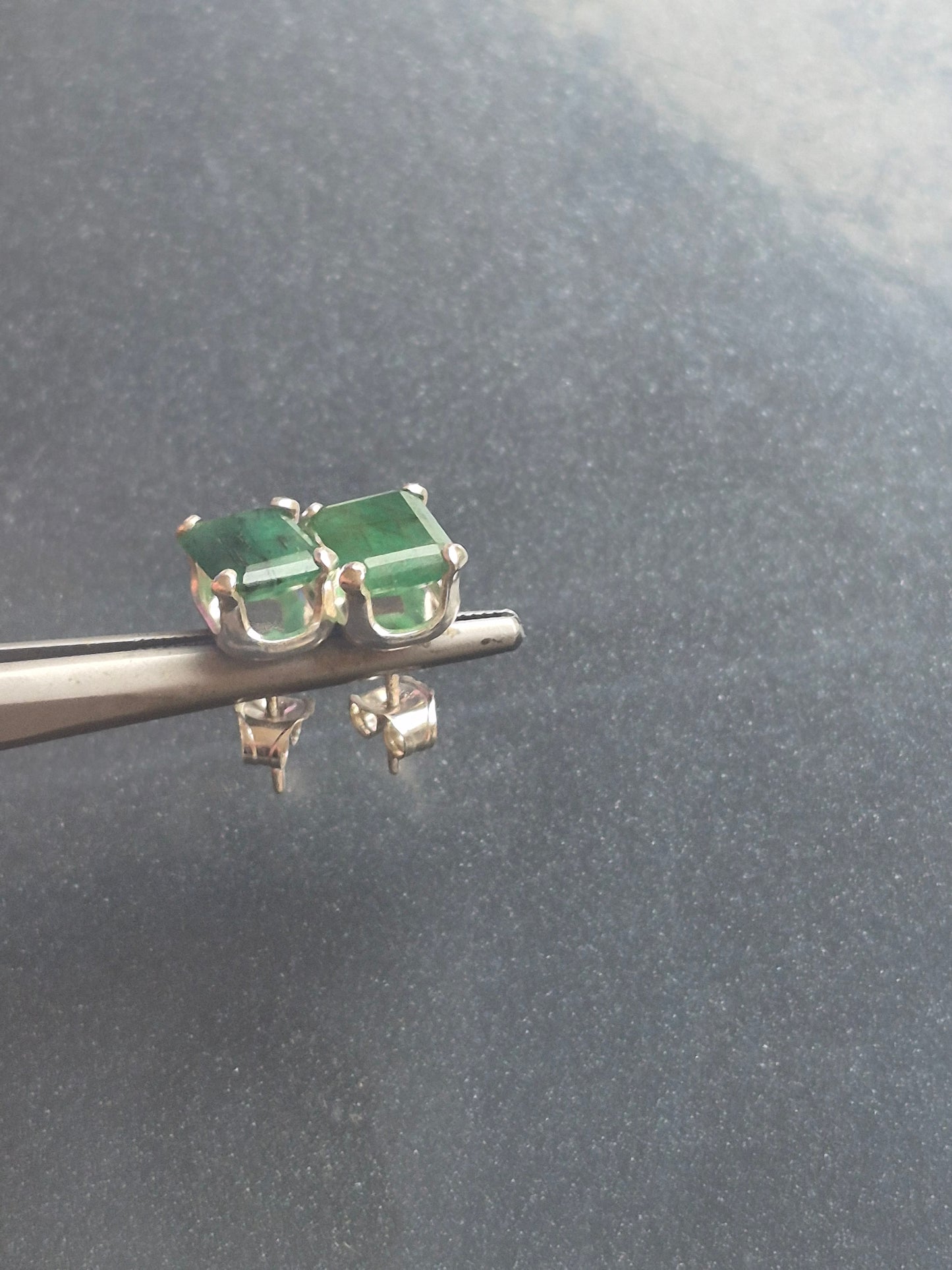 Emerald Cut Natural Emerald Stud Earrings Sterling Silver 1.67cttw