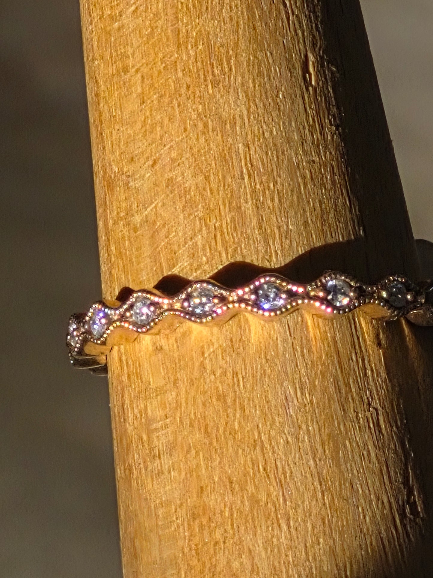0.08ct Natural Diamond Wavy Wedding Band – Solid 10K Yellow Gold Stacking Ring