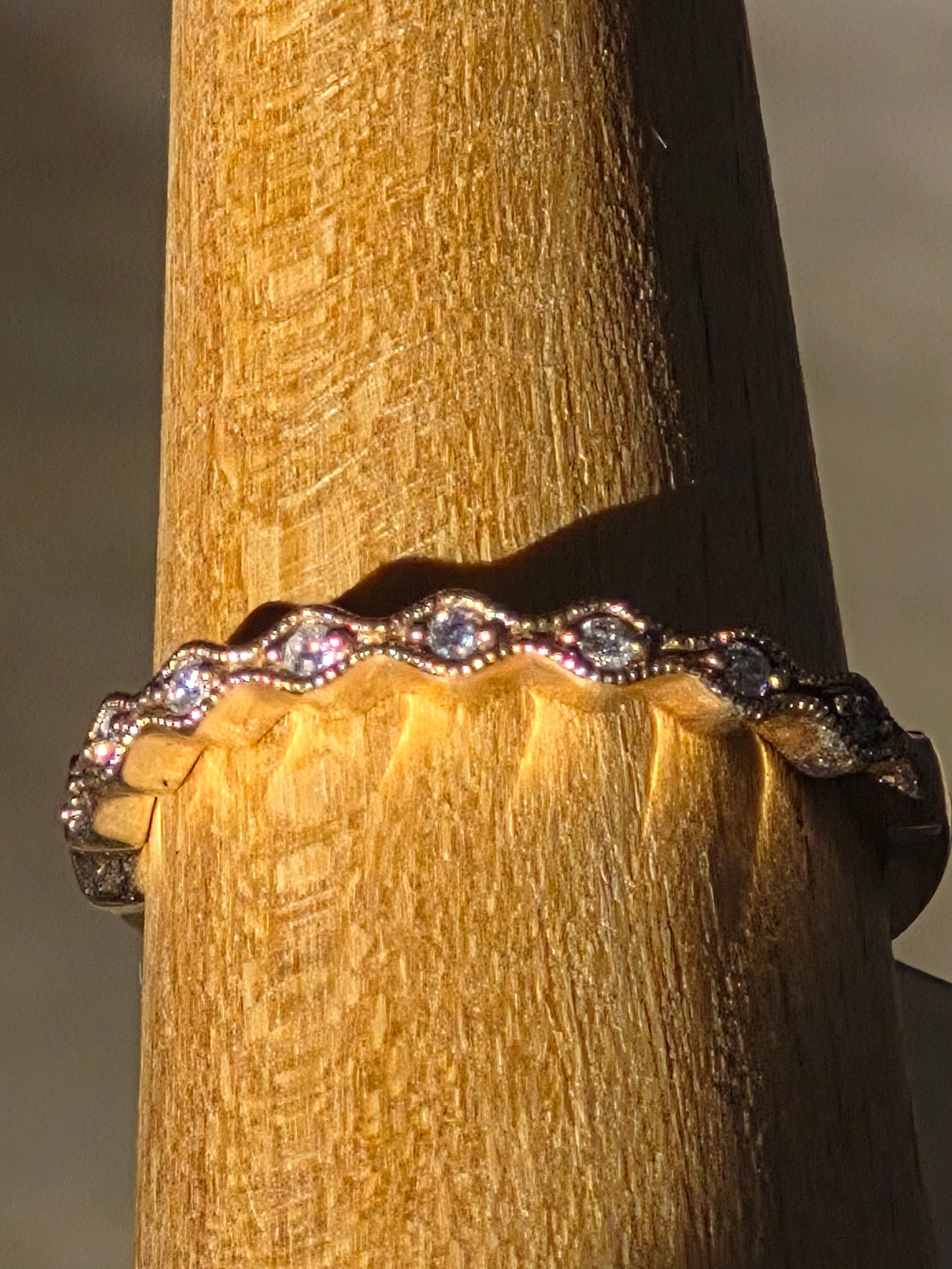 0.08ct Natural Diamond Wavy Wedding Band – Solid 10K Yellow Gold Stacking Ring